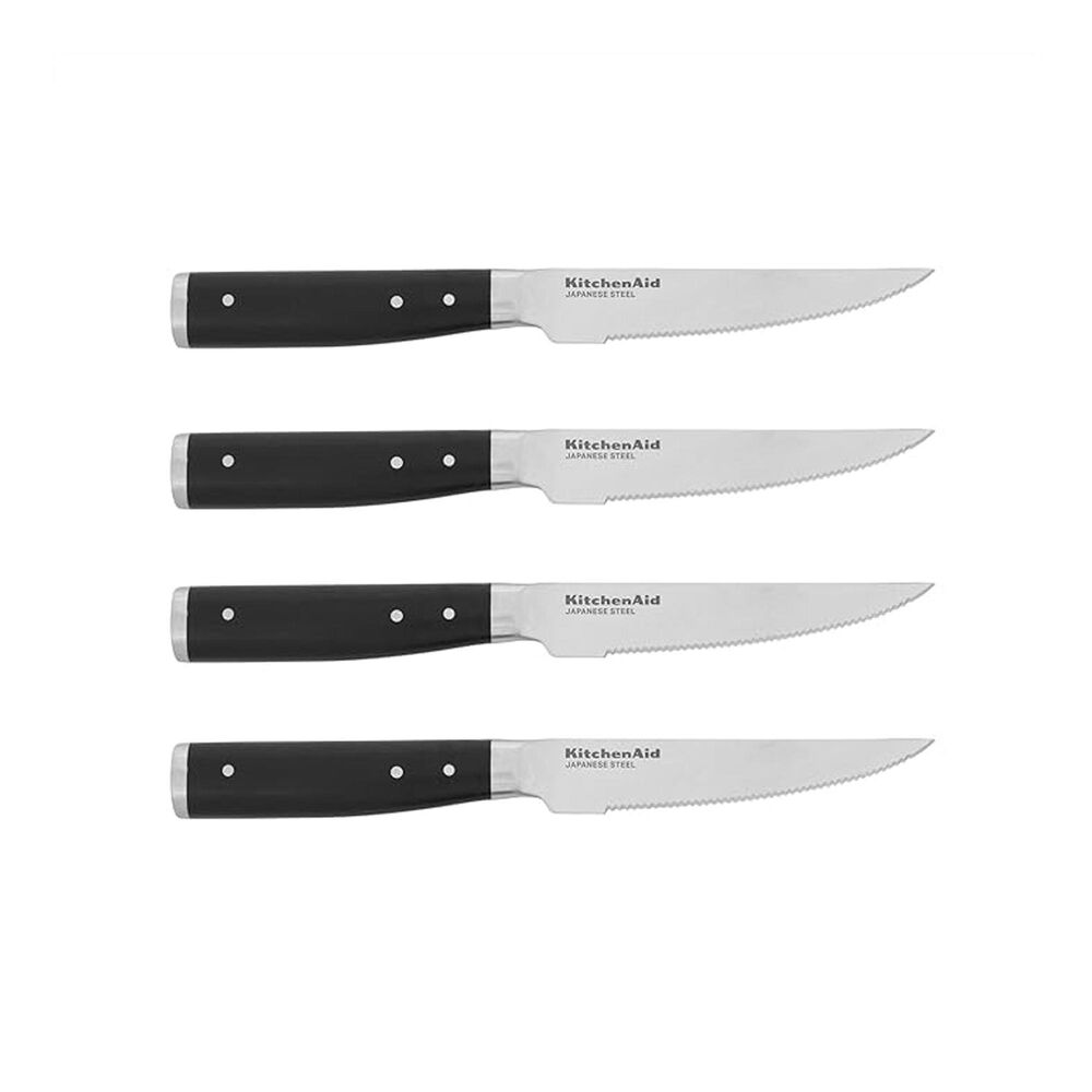 KitchenAid Gourmet 4-Piece Steak Knife Set in Stainless Steel and Black, , large