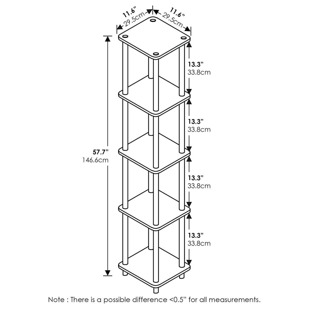 HOMLUX Turn-N-Tube 5-Tier Corner Square Display Bookshelf in Espresso and Black, , large