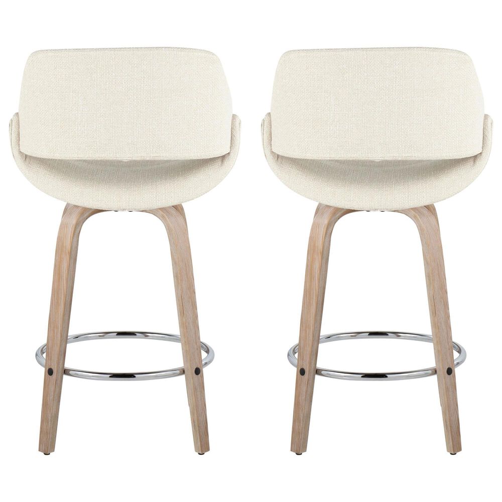 LumiSource Fabrico 26" Swivel Fixed-Height Counter Stool with Cream Noise Fabric Upholstery in Chrome and Whitewashed (Set of 2), , large