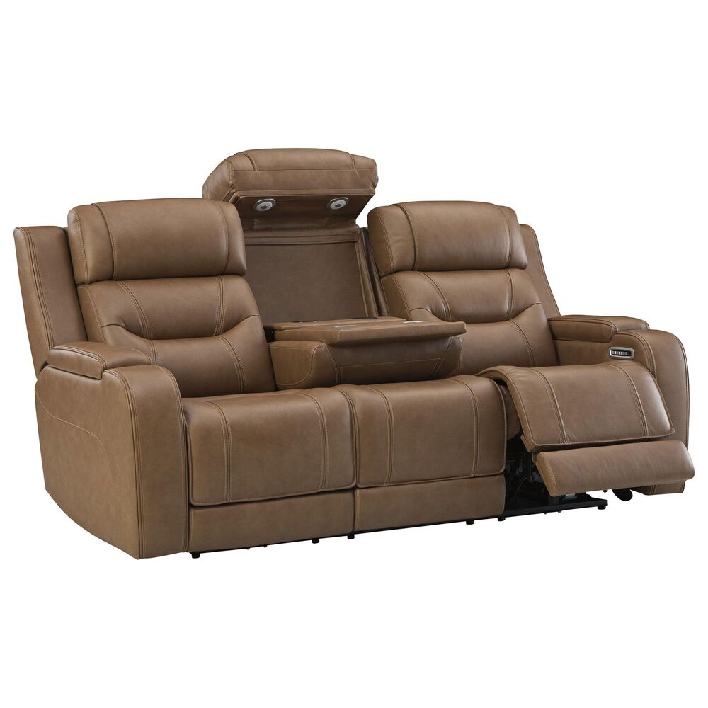 Ashley Knightington Power Reclining Sofa with Audio Seating in Caramel, , large