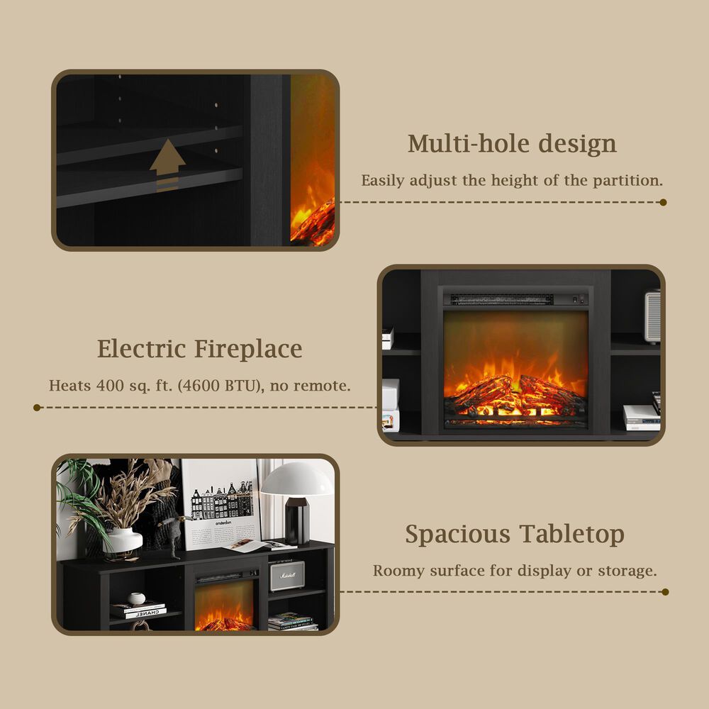 Noviland 63&quot; Fireplace TV Stand with Storage Media Console in in Americano, , large