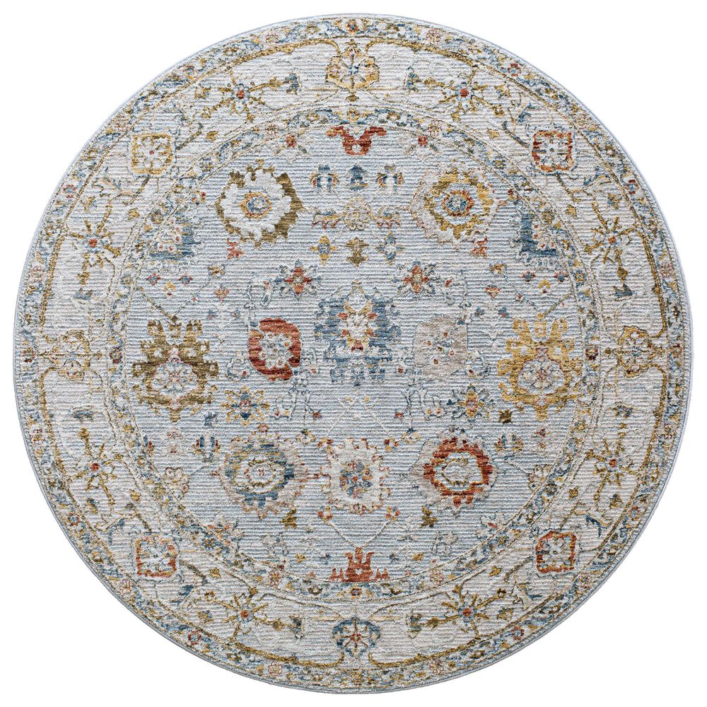 Surya Reina REN-2306 Light Gray, Cream, Denim, Rust, Mustard and Olive 6"7" Round Area Rug, , large