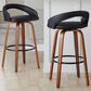 LumiSource Grotto Swivel Bar Stool with Black Faux Leather Upholstery in Walnut Wood and Black (Set of 2), , large