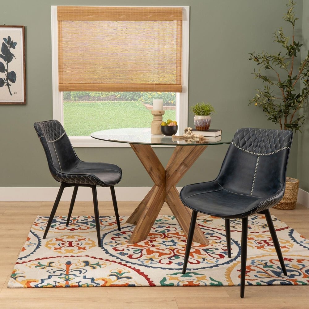 Linon Home Decor Edler Side Chair with Blue Upholstery in Black (Set of 2), , large