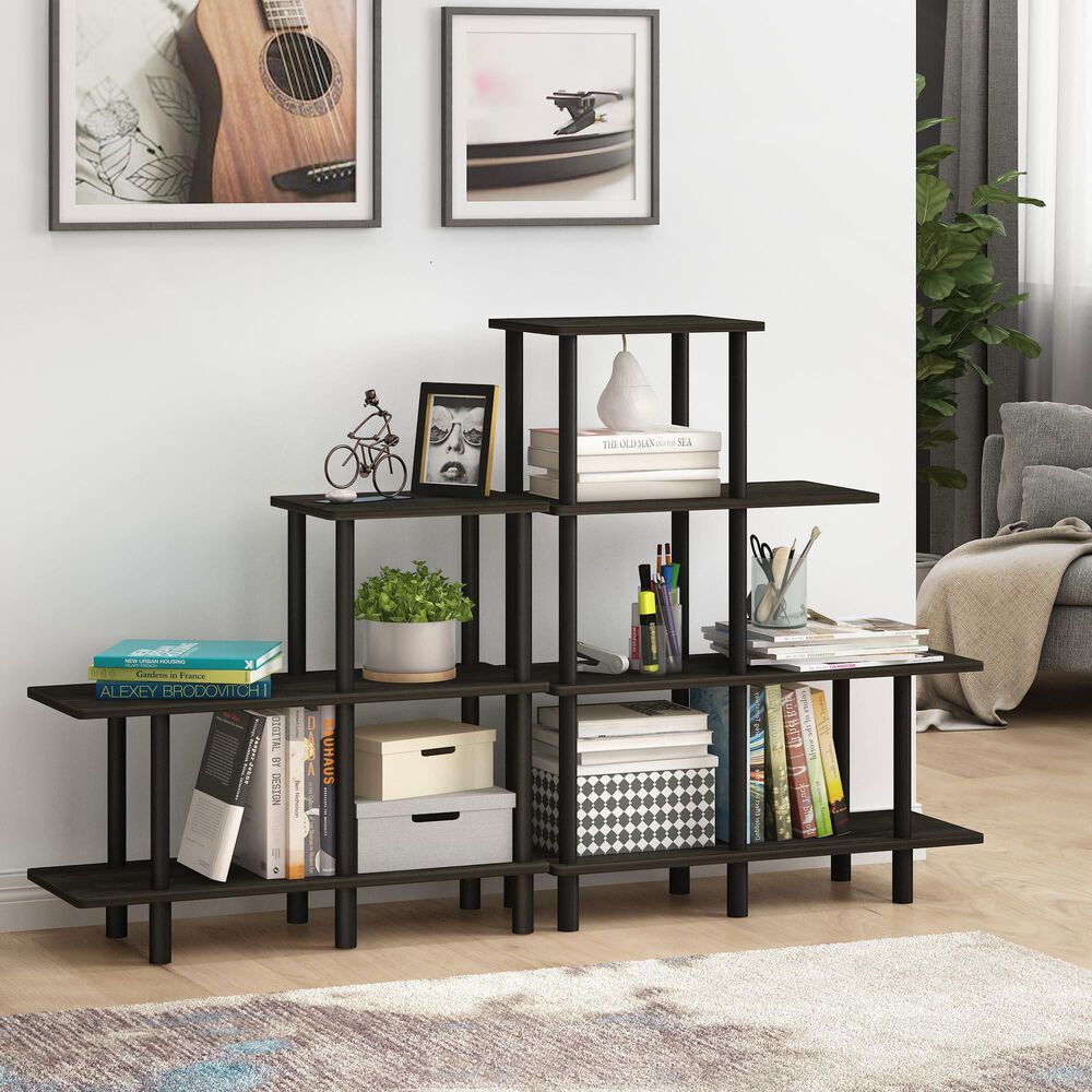 HOMLUX Turn-N-Tube 3-Tier Cube Ladder Display Rack in Espresso and Black, , large