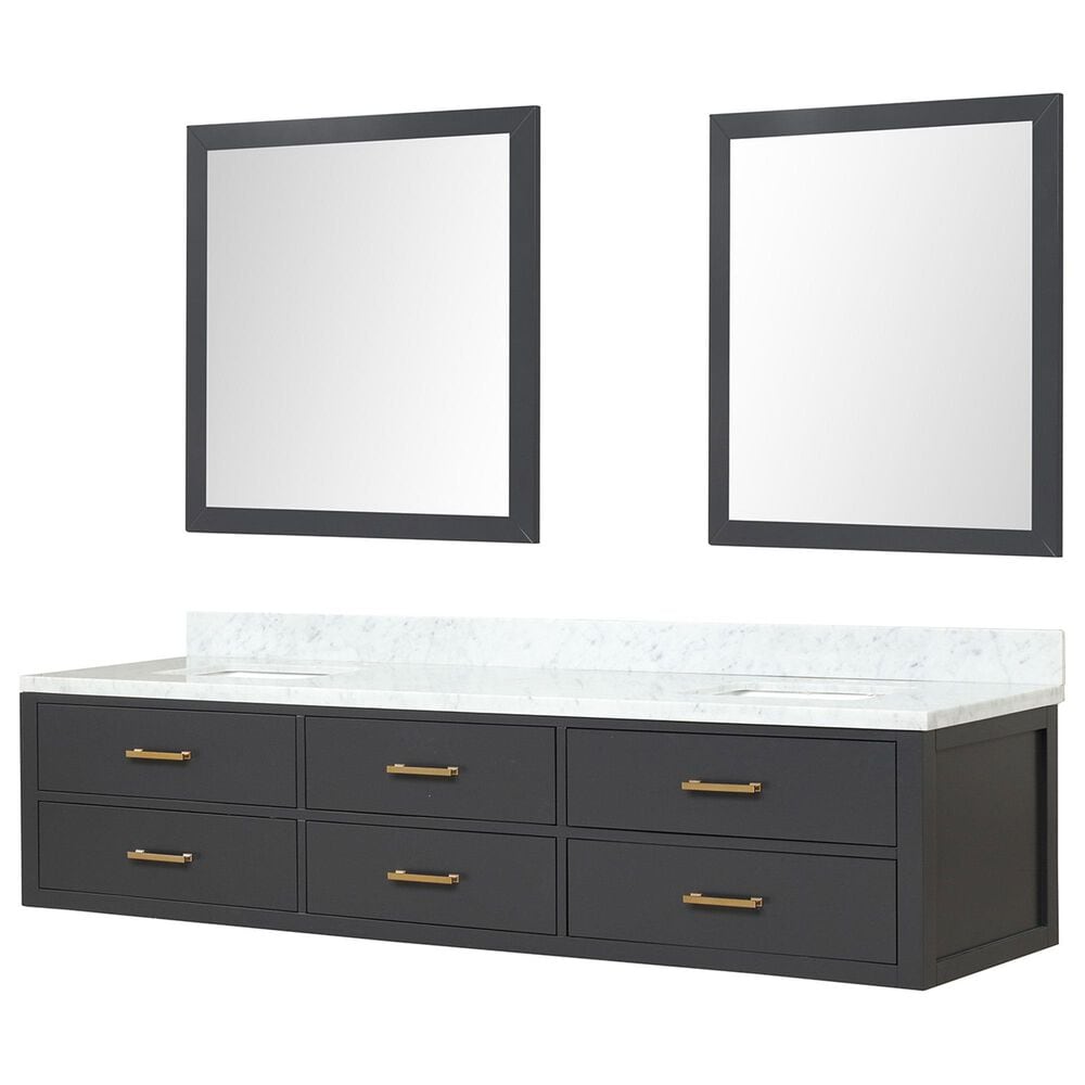 Lexora Home Castor 84" Double Bathroom Vanity in Blue with 2 cm White Carrara Marble Top, Rectangular Sinks and 36" Mirrors, , large