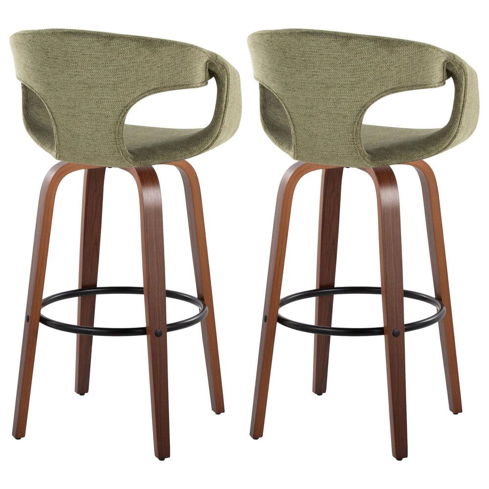 LumiSource Curva 30" Swivel Barstool with Green Upholstery in Walnut and Black (Set of 2), , large