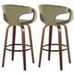 LumiSource Curva 30" Swivel Barstool with Green Upholstery in Walnut and Black (Set of 2), , large