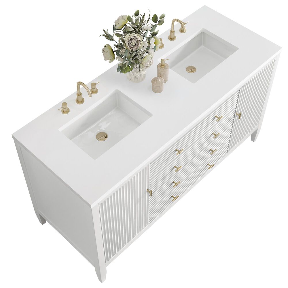 James Martin Vanities Myrrin 60&quot; Double Vanity in Bright White with 3 cm White Zeus Quartz Top, , large