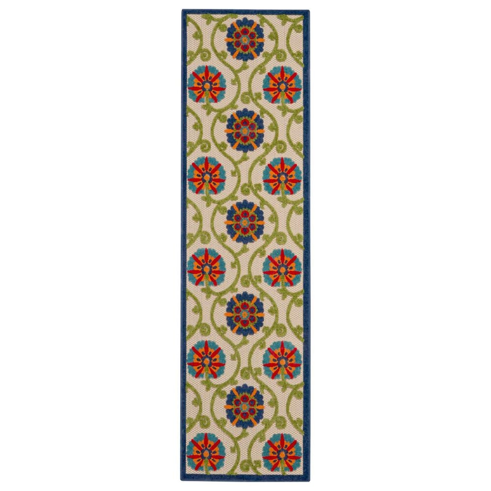 Nourison Aloha ALH19 2"3" x 8" Blue and Multicolor Indoor/Outdoor Runner, , large