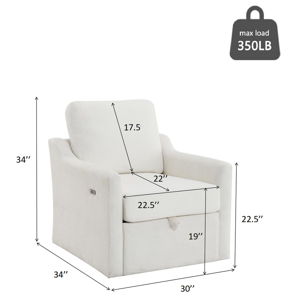 Hearth and Haven Swivel Arm Chair with USB Type-C Ports in White, , large