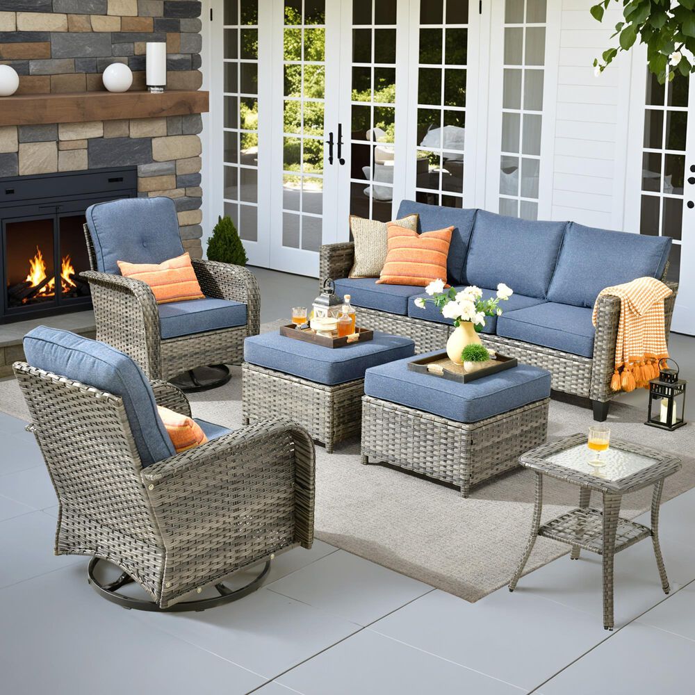 HOMLUX 6-Piece Patio Conversation Set in Denim Blue, , large