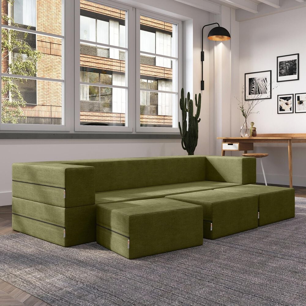 Jaxx Zipline 3-Piece Stationary Convertible Sleeper Sofa in Moss Velvet, , large
