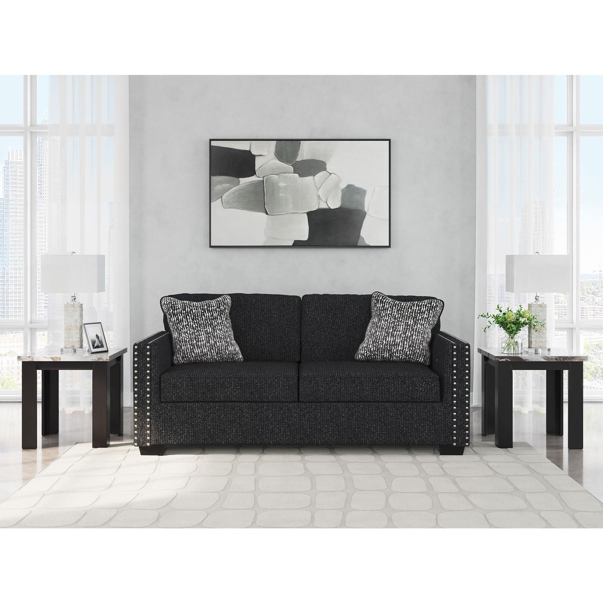 Ashley Jasmine Peaks Stationary Sofa in Coal