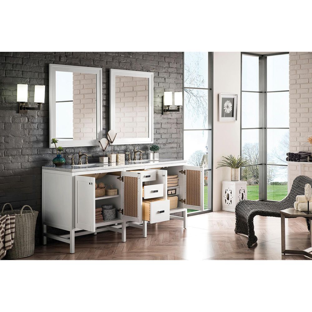 James Martin Vanities Addison 72&quot; Double Bathroom Vanity in Glossy White with 3 cm Arctic Fall Solid Surface Top and Rectangular Sinks, , large