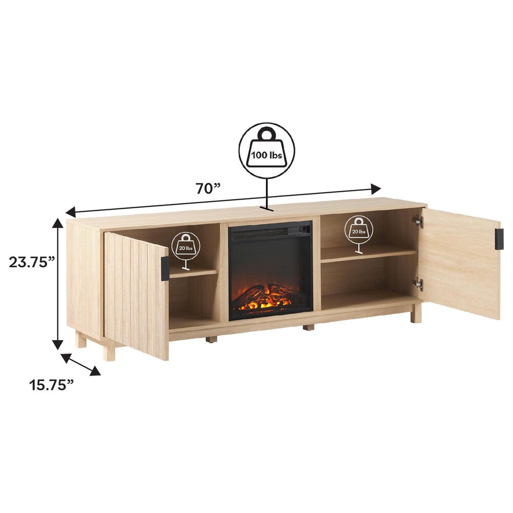 Walker Edison Arundo 70&quot; TV Stand with Freestanding Electric Fireplace in English Oak, , large