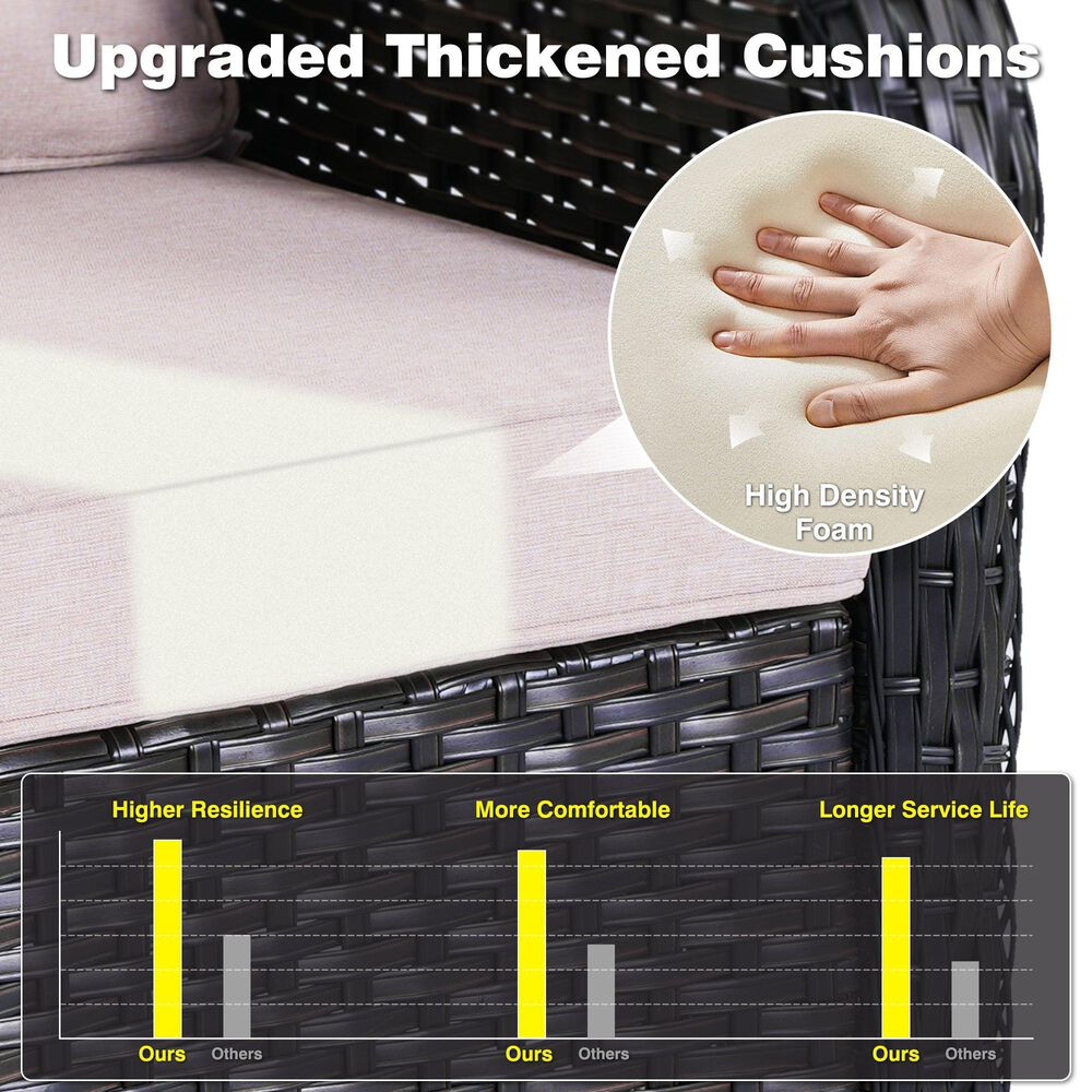 HOMLUX HOMLUX 6-Piece Patio Furniture Set with Swivel Rocking Chairs, High Back Outdoor Wicker Sofa Couch, Brown Rattan in Beige, , large