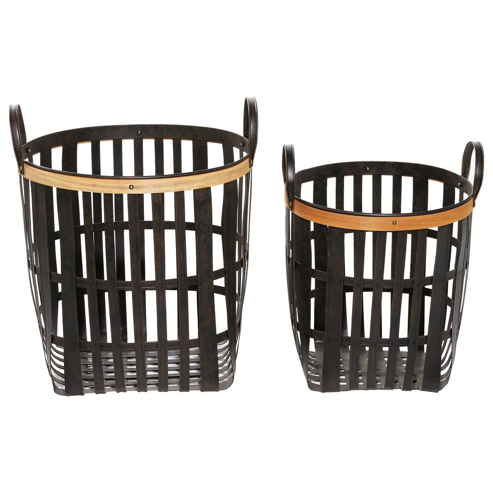 Maple and Jade Farmhouse Bamboo Storage Basket in Coal Black and Brown &#40;Set of 2&#41;, , large