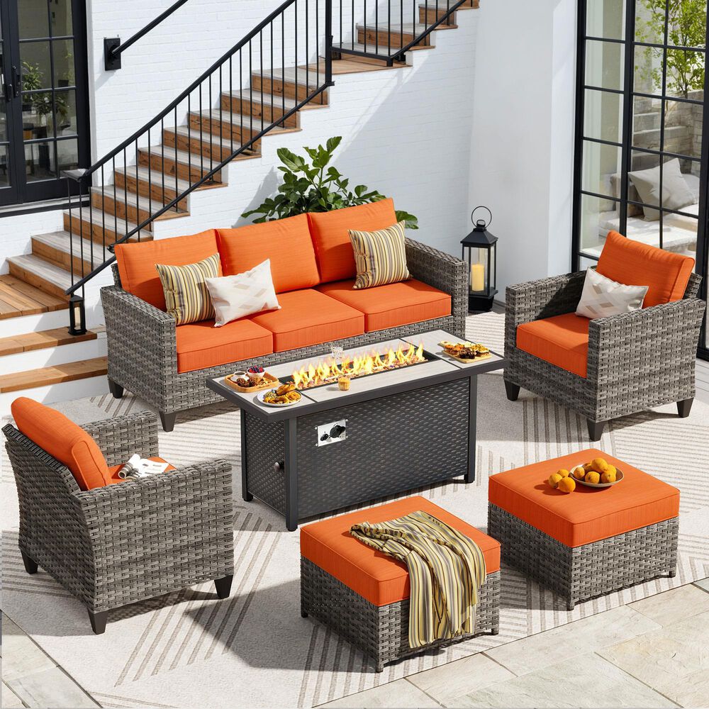 HOMLUX 6-Piece Outdoor Sofa Set in Orange, , large