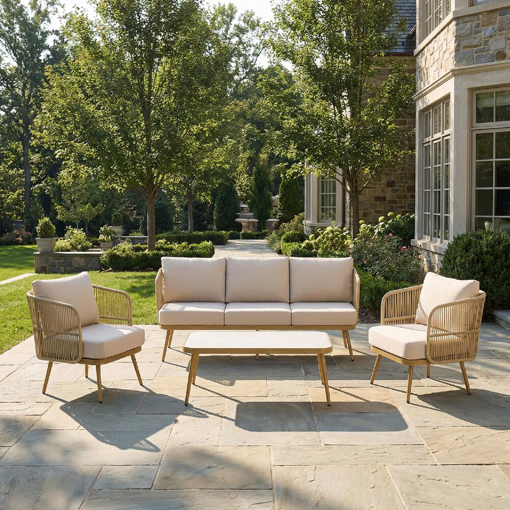 Sunwell Garden Patio Stationary Chair with Natural Frame and Rope in Beige (Set of 2), , large