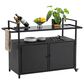 Hearth and Haven Patio Bar Cart with Glass Top and Storage Cabinet in Black, , large
