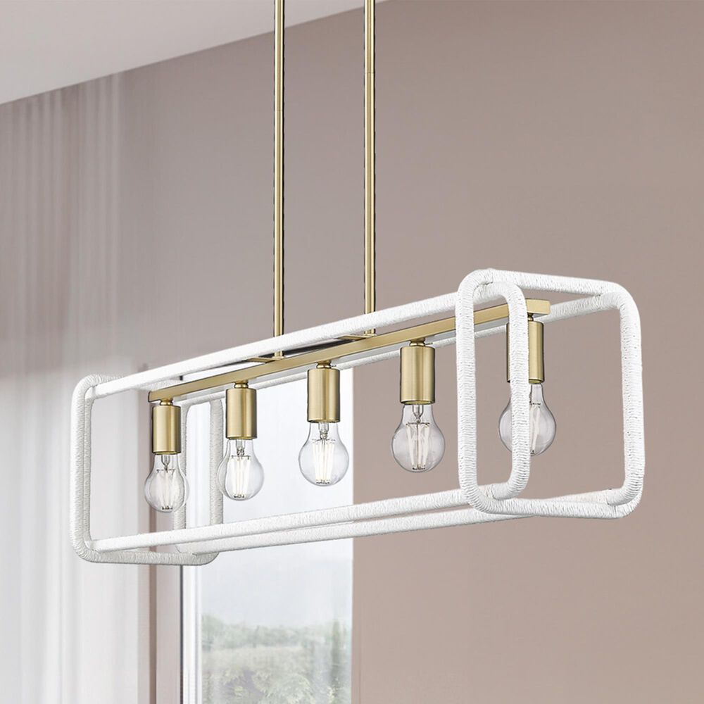 Golden Lighting Camden 5-Light Linear Pendant in Brushed Champagne Bronze and Bleached White, , large