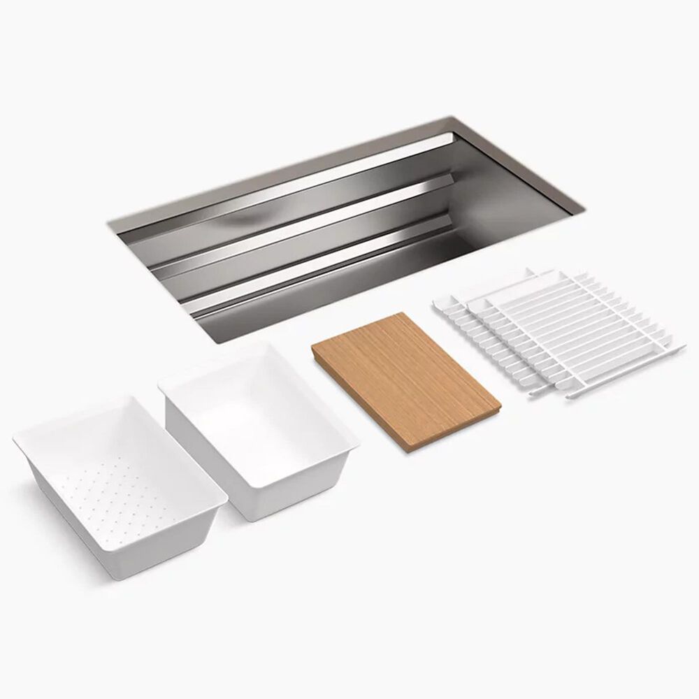 Kohler Prolific 33" Undermount Single Bowl Workstation Kitchen Sink in Stainless Steel, , large