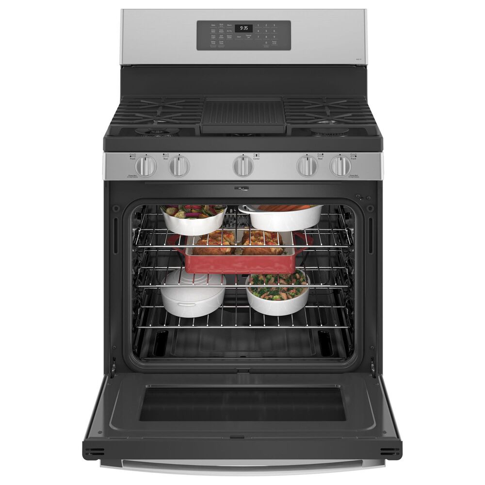 GE Profile 5.6 Cu. Ft. Smart Free-Standing Gas Range and 2.1 Cu. Ft. Over-the-Range Sensor Microwave Oven in Fingerprint Resistant Stainless Steel, , large