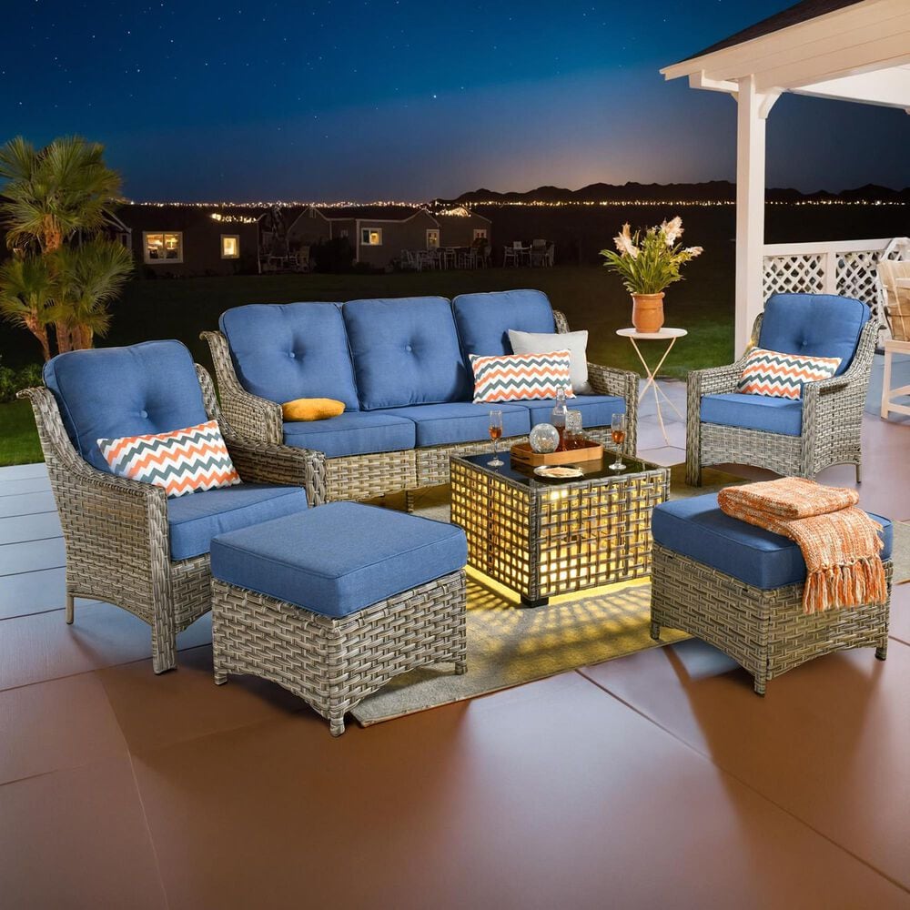 HOMLUX 6-Piece Patio Conversation Set with Coffee Table in Denim Blue, , large