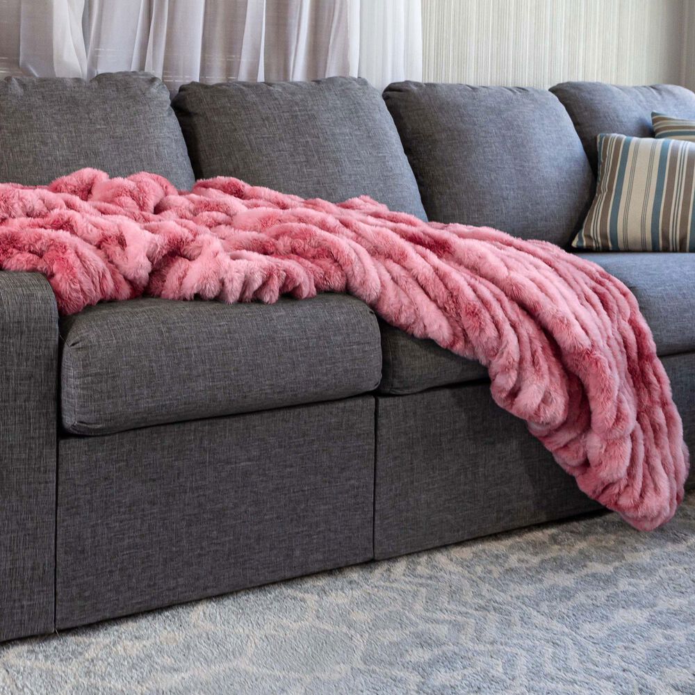 Timberlake 60" x 80" Ruched Faux Fur Throw Blanket in Pink, , large