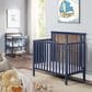 Hearth and Haven Connelly Mini Crib with Mattress Pad in Midnight Blue and Vintage Walnut, , large