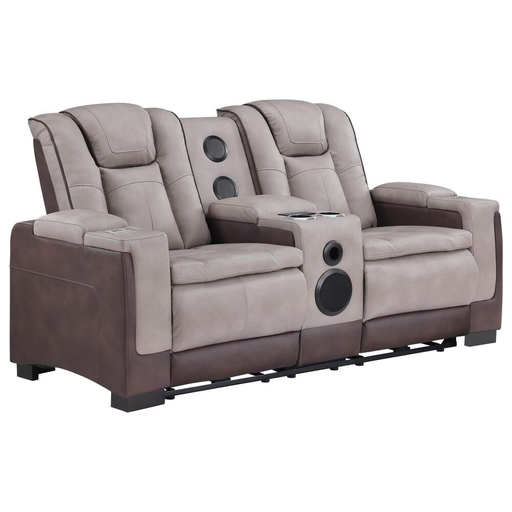 Titanic Furniture Power Reclining Loveseat with Power Headrest in Brown, , large