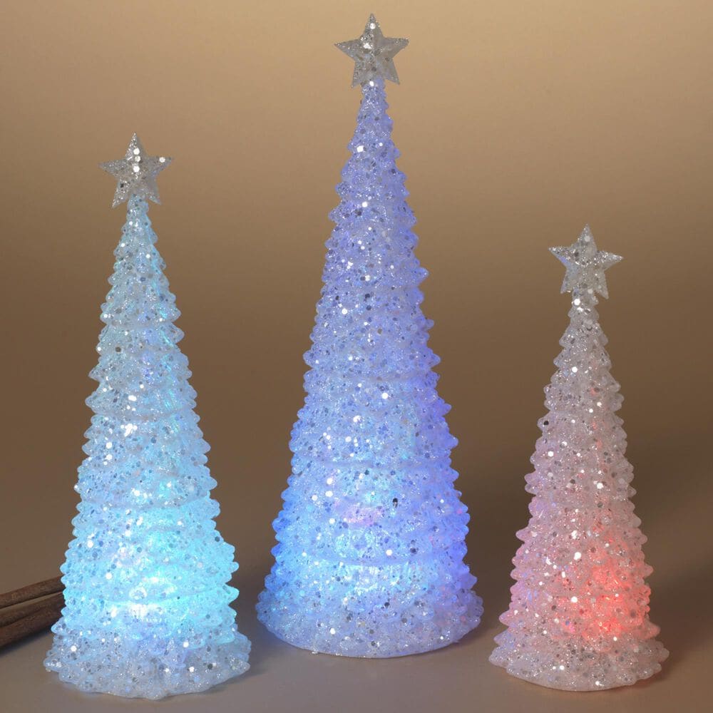 The Gerson Company 3-Piece Lighted Acrylic Christmas Tree Set in Assort, , large