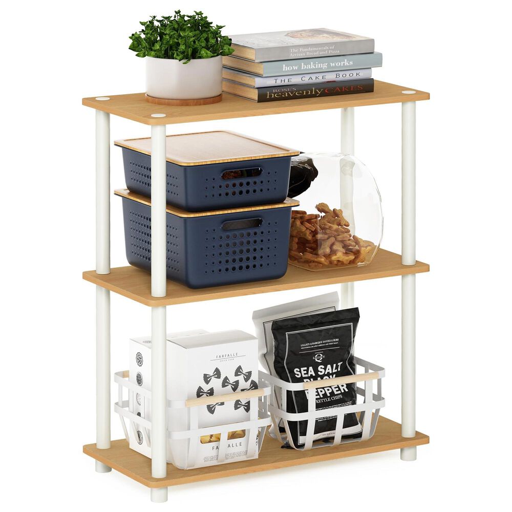 HOMLUX 3-Tier Compact Open Storage Bookshelf in Beech and White, , large