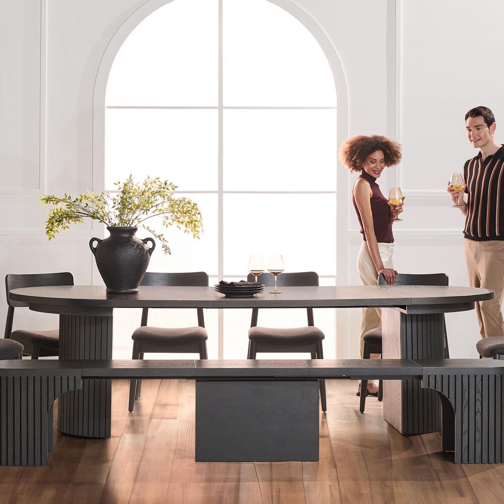 Transformer Table Round Dining Table Top and 3-Panel in Smoked Hickory Dark Gray, , large