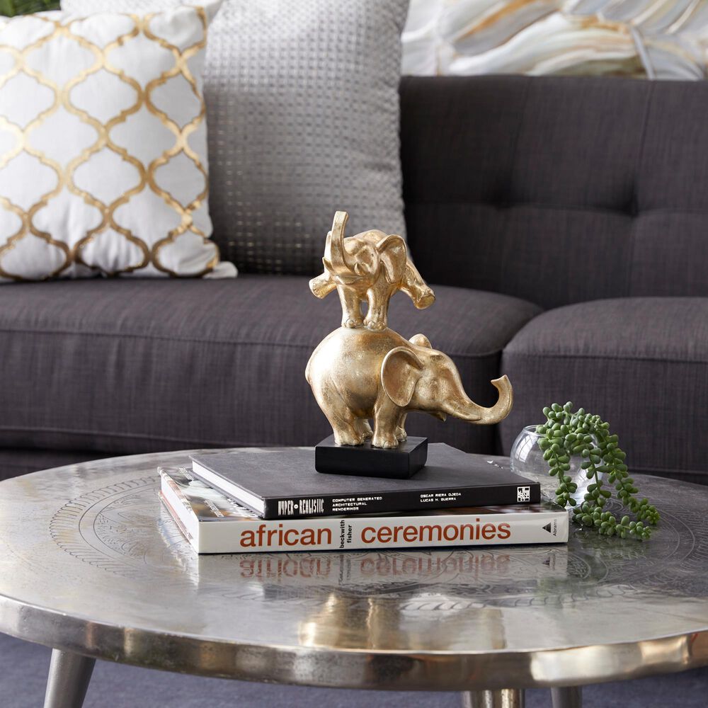 Maple and Jade 10&quot; x 8&quot; Elephant Sculpture in Gold and Black, , large