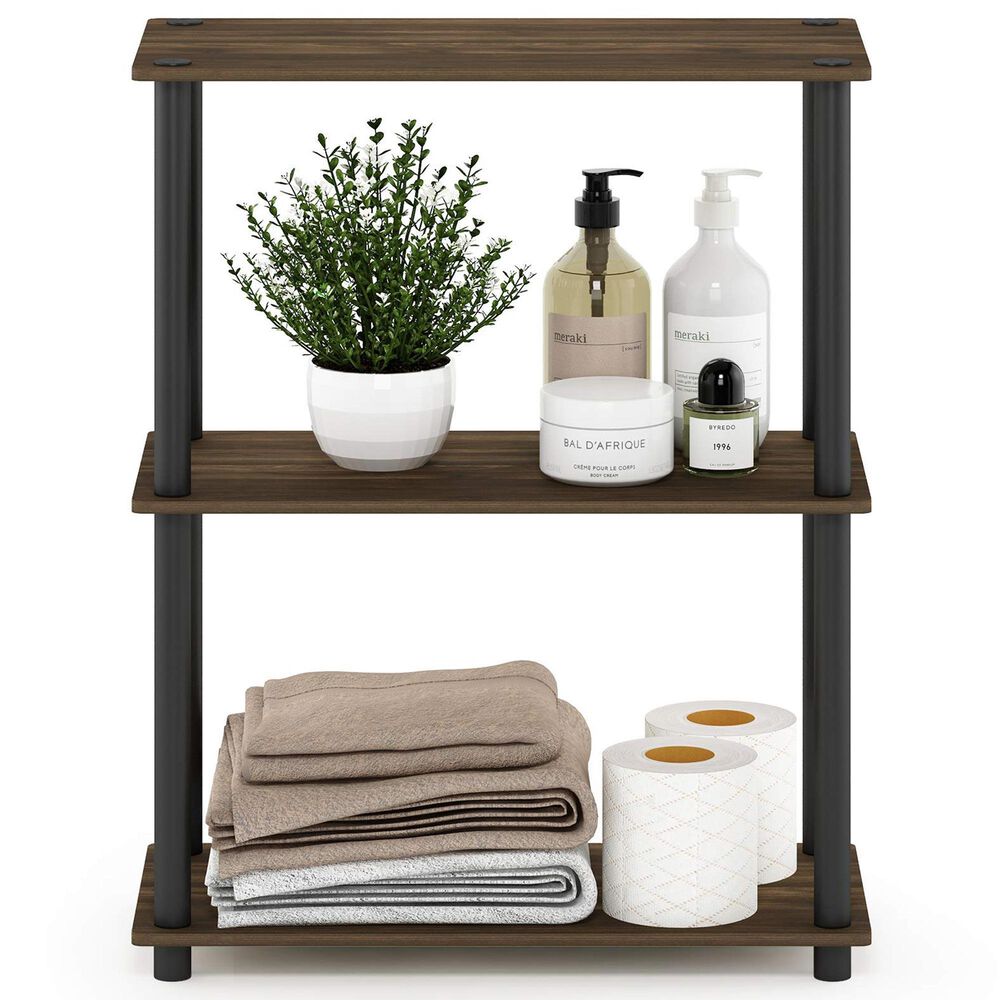 HOMLUX 3-Tier Compact Open Storage Bookshelf in Columbia Walnut and Black, , large