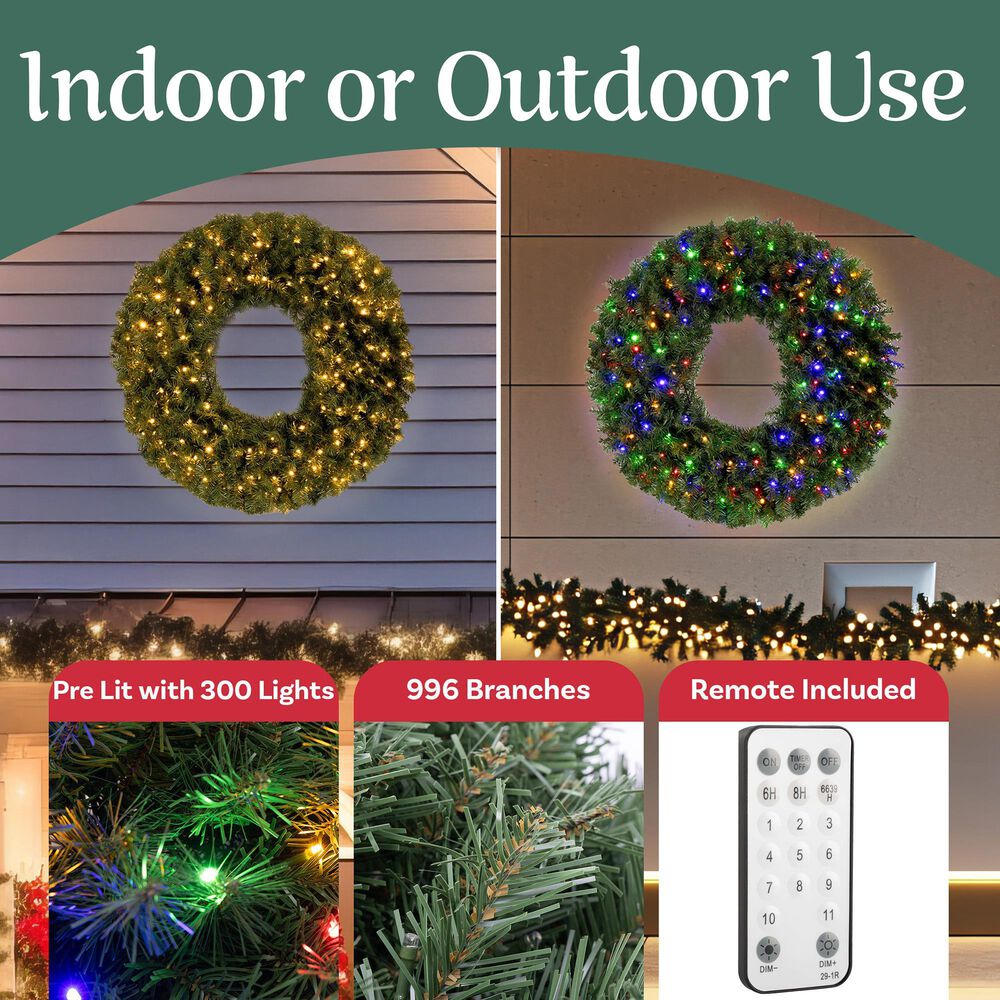 Timberlake 60&quot; Large Christmas Wreath with 300 LED Lights in Green, , large