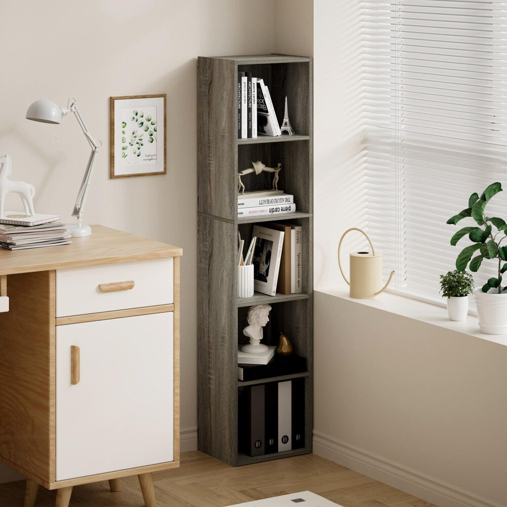 HOMLUX 5-Tier Cube Open Shelf Storage Organizer Bookcase in French Oak, , large