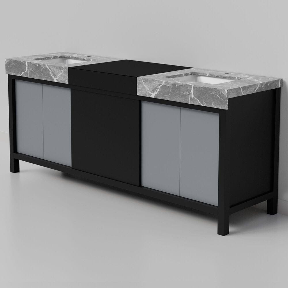 Lexora Home Zilara 80" Double Bathroom Vanity in Black and Grey with 11 cm Castle Grey Marble Top and Rectangular Sinks, , large
