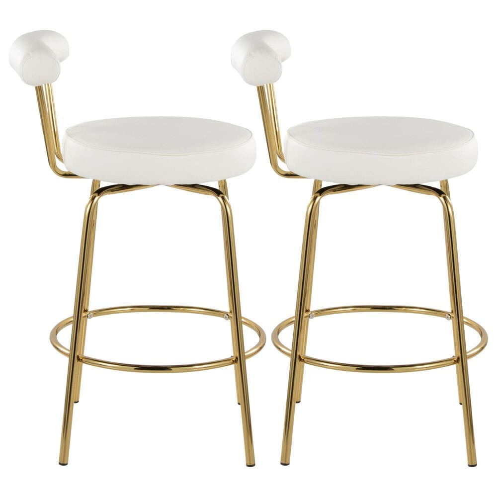 Lumisource Rhonda Swivel Counter Stool with White Cushion in Gold &#40;Set of 2&#41;, , large