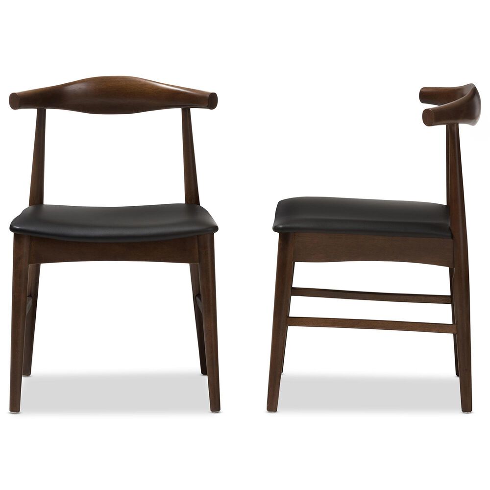 Baxton Studio Winton Side Chair with Black Cushion in Walnut Brown (Set of 2), , large