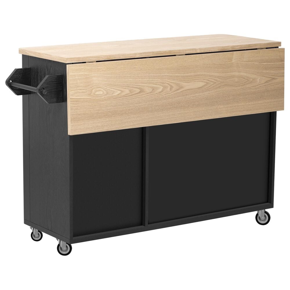HOMLUX 51" Fluted Kitchen Island with Drop Leaf in Black Ash, , large