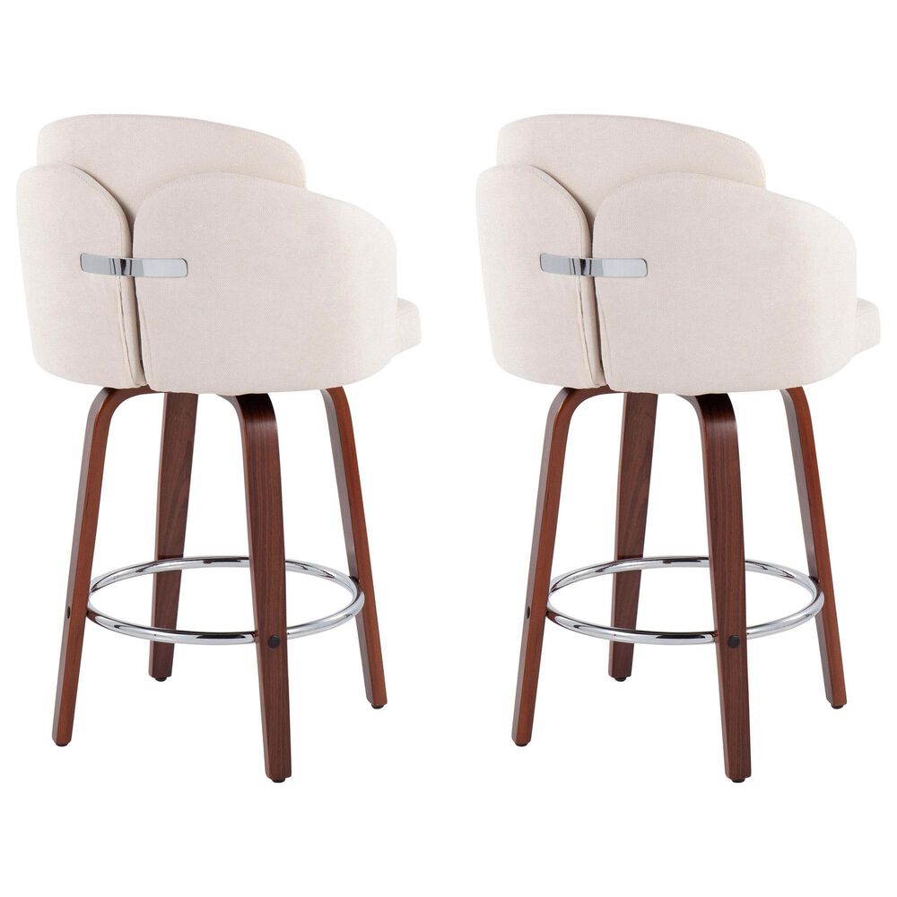 LumiSource Dahlia Swivel Counter Stool with Cream Fabric Upholstery in Walnut and Chrome (Set of 2), , large
