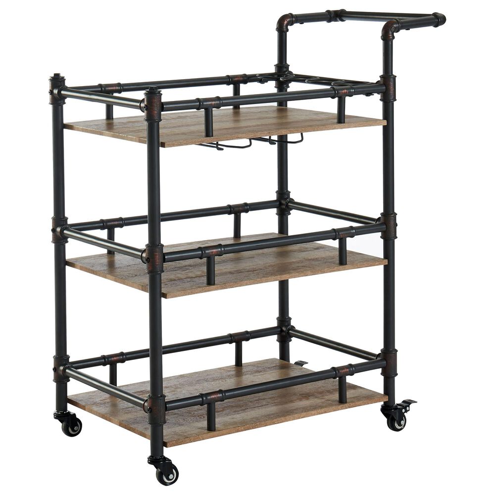 Furniture of America Boyer Serving Cart in Antique Black/Oak, , large