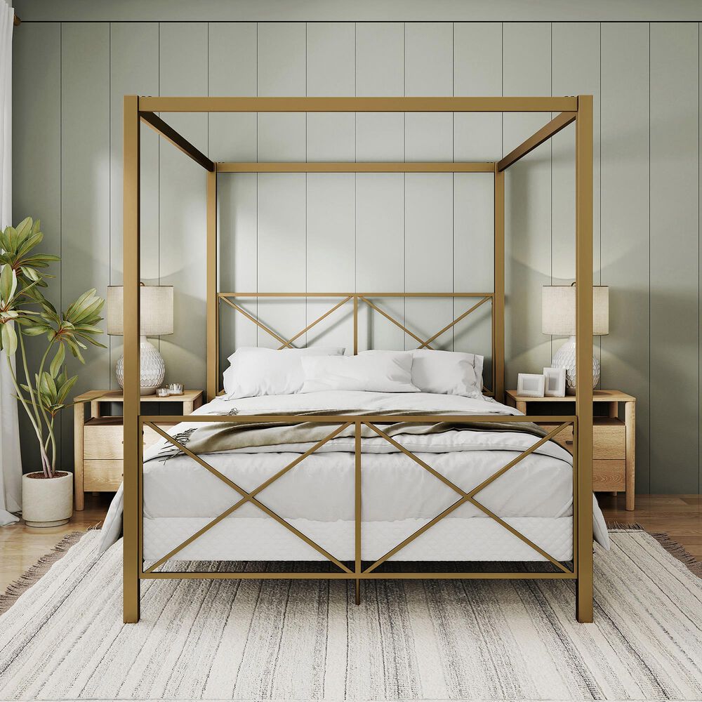 Furniture of America Rosadale Queen X-Cross Canopy Bed in Gold, , large