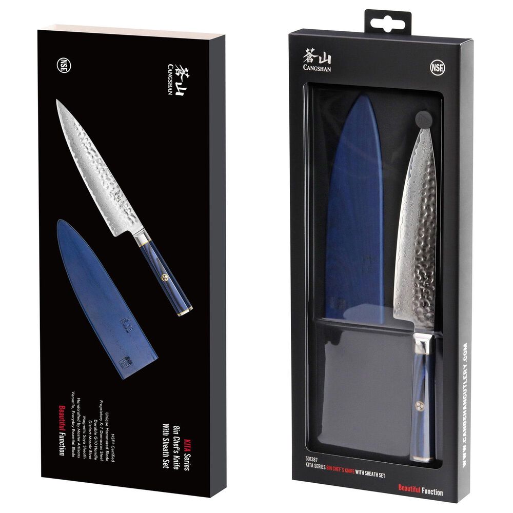 Cangshan Kita 8&quot; Chef&#39;s Knife with Sheath in Blue, Black and Silver, , large