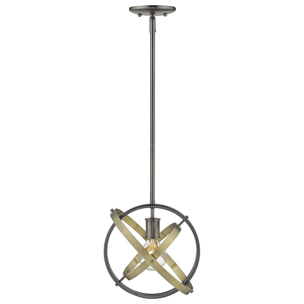 Golden Lighting Atom Medium Pendant in Black Brushed Steel with Aged Brass Accent Rings, , large