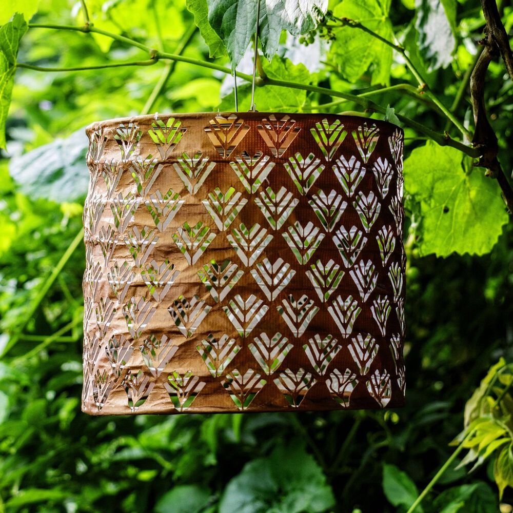 Allsop Soji Stella Drum Chevron Solar Lantern in Copper, , large