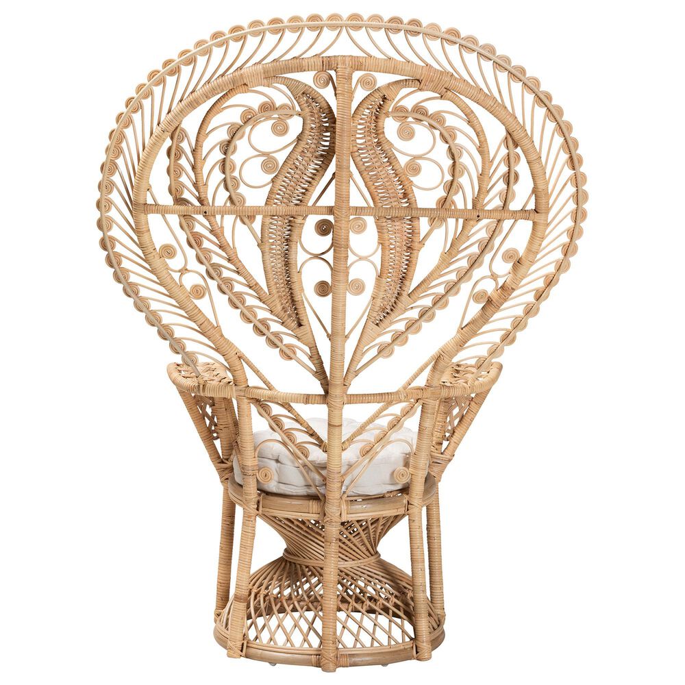 Baxton Studio Fedra Patio Accent Chair with Natural Brown Rattan in White, , large